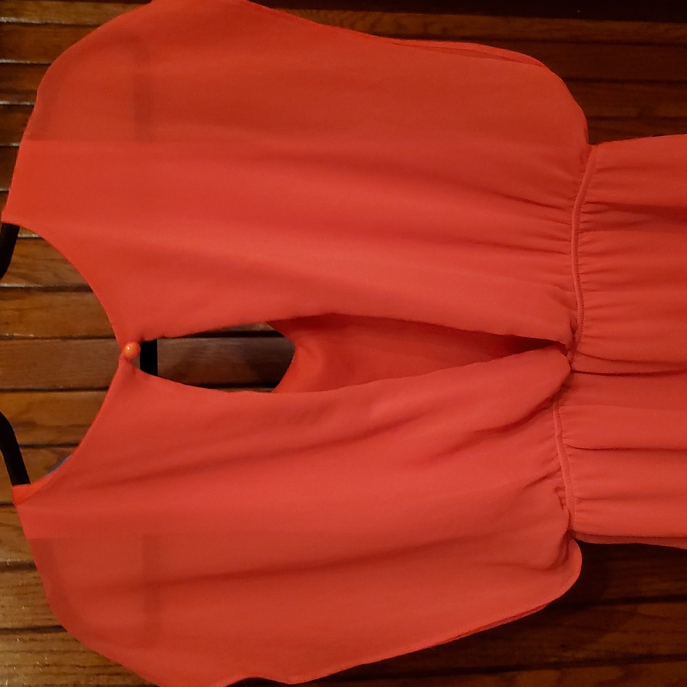 BUTTONS SIZE LARGE Vintage Elegant Coral Dress - Picture 5 of 8